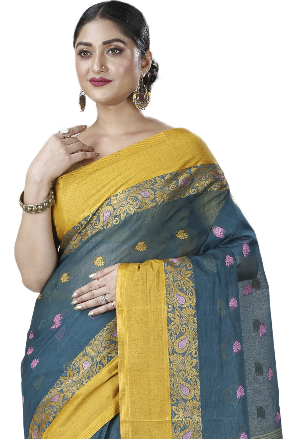 Dark Green Pure Cotton Srimati Tant Saree (1090)